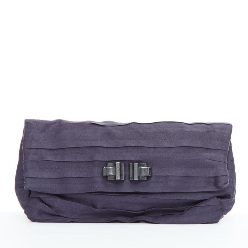 Lanvin Purple Satin Pleated Clutch Bag